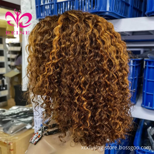 Highlight Color Human Hair Curly Bob Lace Front Wig 13x4 Ombre Lace Front Human Hair Wigs HD Lace Frontal Wig 180%